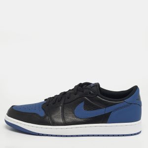 Air Jordans 1 Retrol Size 46 Black/Blue Leather Low Top Sneakers, Shoes - Luxury Closet