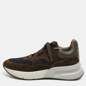 Alexander McQueen Moss Green/Brown Mesh and Leather Oversized Runner Sneakers Size 45, Shoes - Luxury Closet