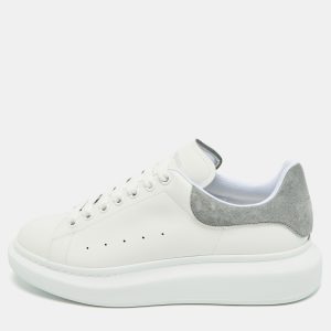 Alexander McQueen Larry Size 45 White/Grey Leather and Suede Low Top Sneakers, Shoes - Luxury Closet