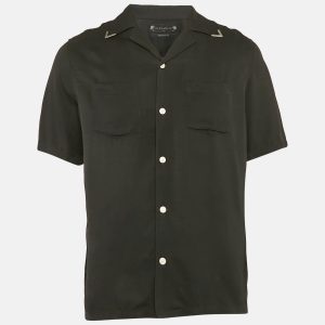 All Saints Black Gabardine Relaxed Fit Button Front Shirt XS, Shirts & Tops - Luxury Closet
