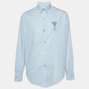 Ami Alexander Mattiussi Light Blue Monogram Embroidered Ami De Coeur Shirt M, Shirts & Tops - Luxury Closet