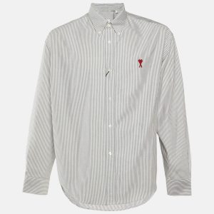 Ami White/Black Striped Cotton Button Down Shirt M, Shirts & Tops - Luxury Closet