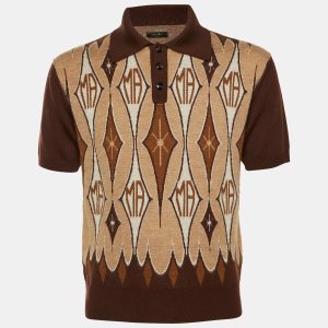 Amiri Brown Argyle Jacquard Wool Polo T-Shirt L, Shirts & Tops - Luxury Closet