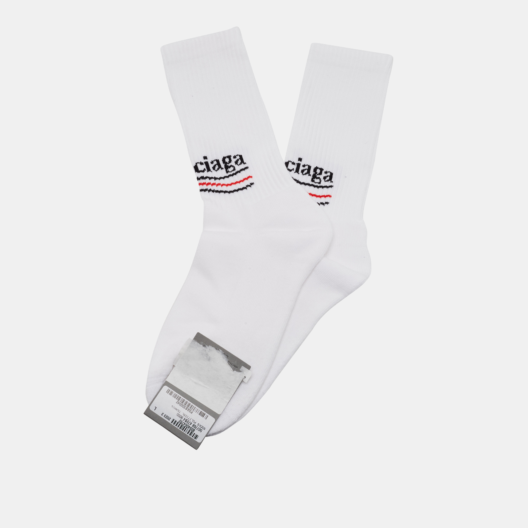 Balenciaga White Political Tennis Cotton Knit Socks L, Apparel & Accessories - Luxury Closet