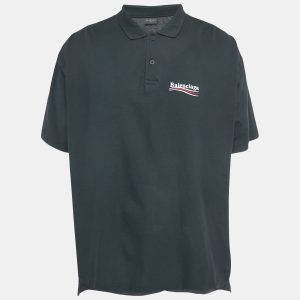 Balenciaga Unisex Dark Blue Political Campaign Pique Polo T-Shirt M, Shirts & Tops - Luxury Closet