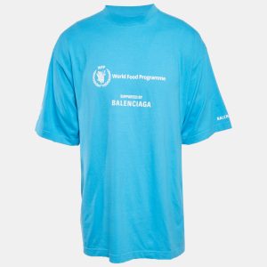 Balenciaga Blue WFP Printed Cotton Knit T-Shirt L, Shirts & Tops - Luxury Closet