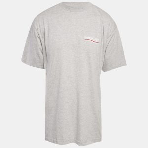 Balenciaga Grey Logo Embroidered Cotton Knit Oversized T-Shirt S, Shirts & Tops - Luxury Closet