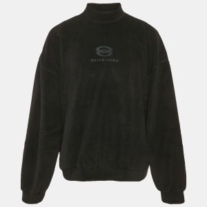 Balenciaga Unisex Black Unity Embroidered Faux Fleece Sweatshirt XXS, Sweaters & Cardigans - Luxury Closet