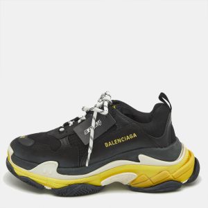 Balenciaga Black Leather and Mesh Triple S Sneakers Size 40, Shoes - Luxury Closet
