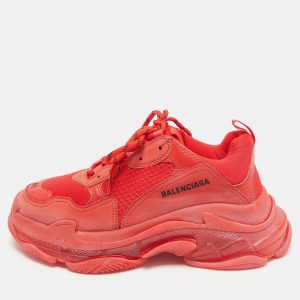 Balenciaga Triple S Clear Sole Size 41 Red Leather and Mesh Low Top Sneakers, Shoes - Luxury Closet