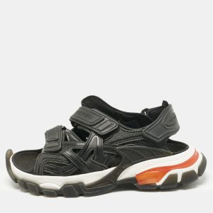 Balenciaga Black Faux Leather and Rubber Track Flat Sandals Size 39, Sandals - Luxury Closet