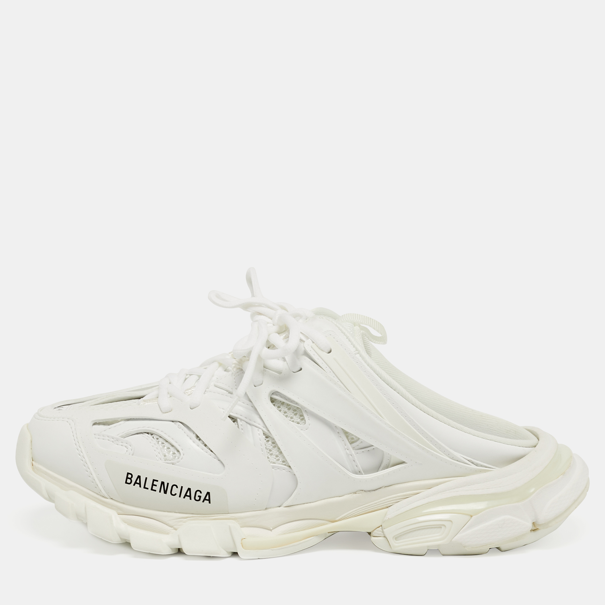 Balenciaga Track Size 41 White Faux Leather and Mesh Sneakers Mules, Shoes - Luxury Closet