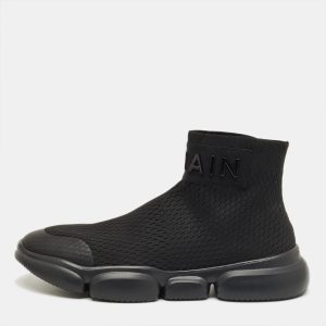 Balmain Black Stretch Knit Sock High Slip On Sneakers Size 44, Shoes - Luxury Closet