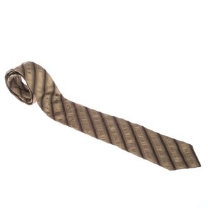 Boss by Hugo Boss Gold Monochrome Diagonal Striped Silk Tie, Neckties - Luxury Closet
