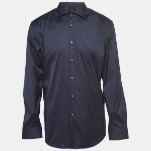 Boss By Hugo Boss Navy Blue Stretch Cotton Slim Fit Shirt XXL, Shirts & Tops - Luxury Closet