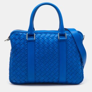 Bottega Veneta Blue Intrecciato Leather Slim Briefcase, Briefcases - Luxury Closet