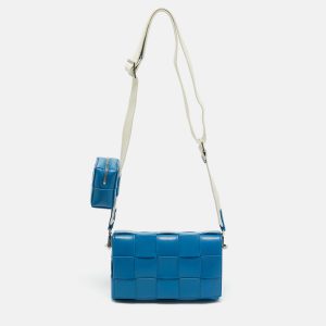 Bottega Veneta Blue Intreccio Leather Medium Cassette Crossbody Bag, Messenger Bags - Luxury Closet