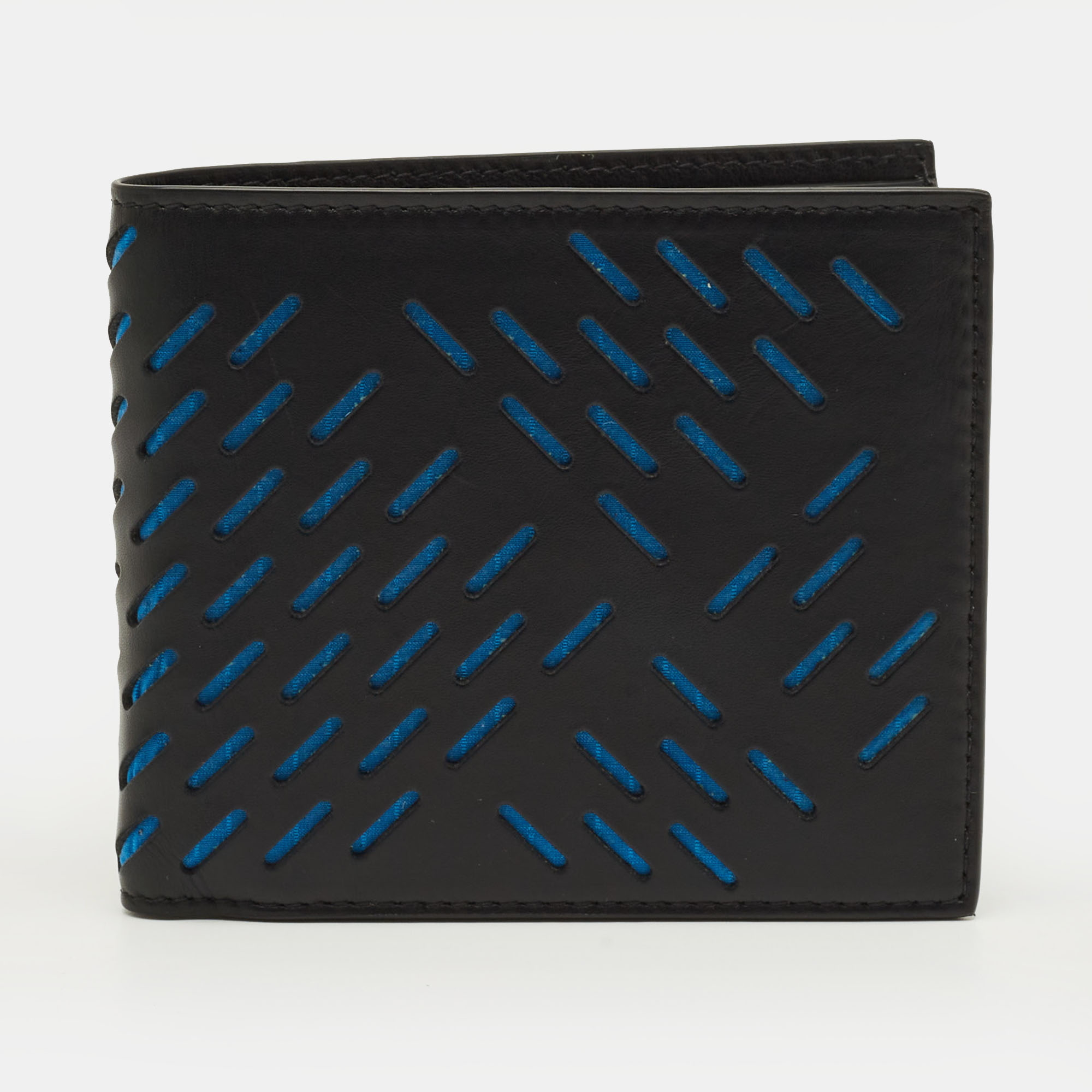 Bottega Veneta Black/Blue Perforated Leather Bifold Wallet, Wallets & Money Clips - Luxury Closet