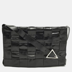 Bottega Veneta Cassette Black Maxi Intrecciato Leather Shoulder Bag, Messenger Bags - Luxury Closet