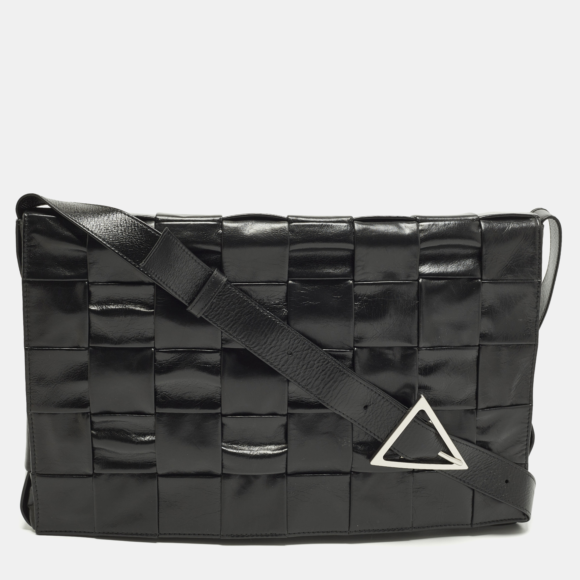 Bottega Veneta Cassette Black Maxi Intrecciato Leather Shoulder Bag, Messenger Bags - Luxury Closet