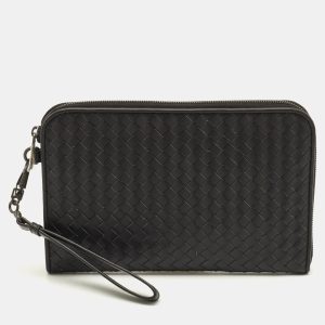 Bottega Veneta Black Intrecciato Leather Document Clutch, Handbags - Luxury Closet