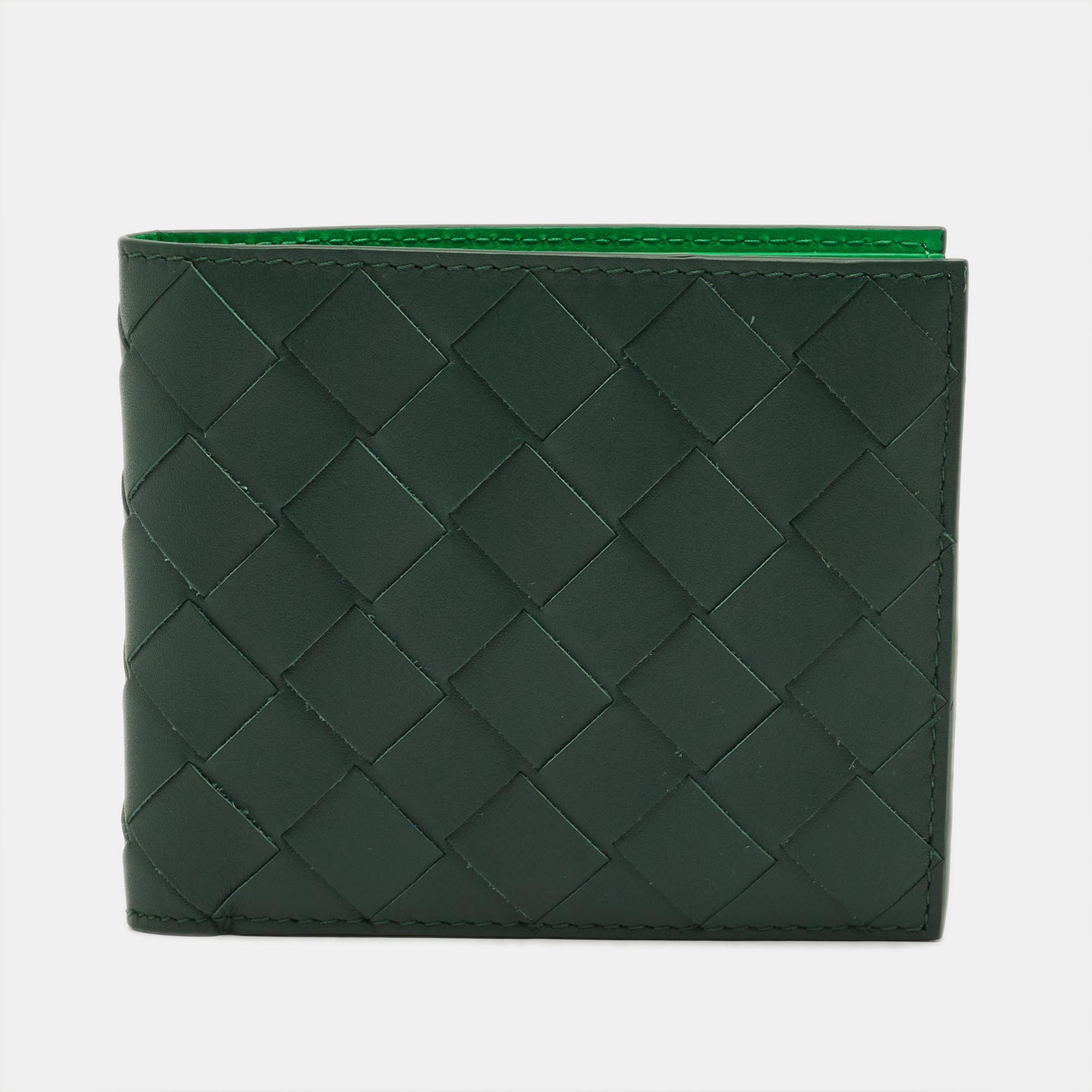 Bottega Veneta Dark Green Intrecciato Leather Bifold Wallet, Wallets & Money Clips - Luxury Closet