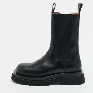 Bottega Veneta Lug Size 40 Black Leather Chelsea Boots, Dress Boots - Luxury Closet