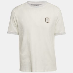Brunello Cucinelli White Rib Knit Crew Neck T-Shirt S, Shirts & Tops - Luxury Closet