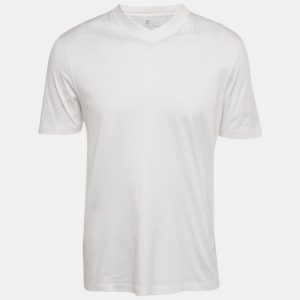 Brunello Cucinelli White Cotton Jersey V Neck T-Shirt M, Shirts & Tops - Luxury Closet