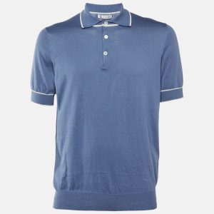 Brunello Cucinelli Blue Cotton Knit Polo T-Shirt L, Shirts & Tops - Luxury Closet