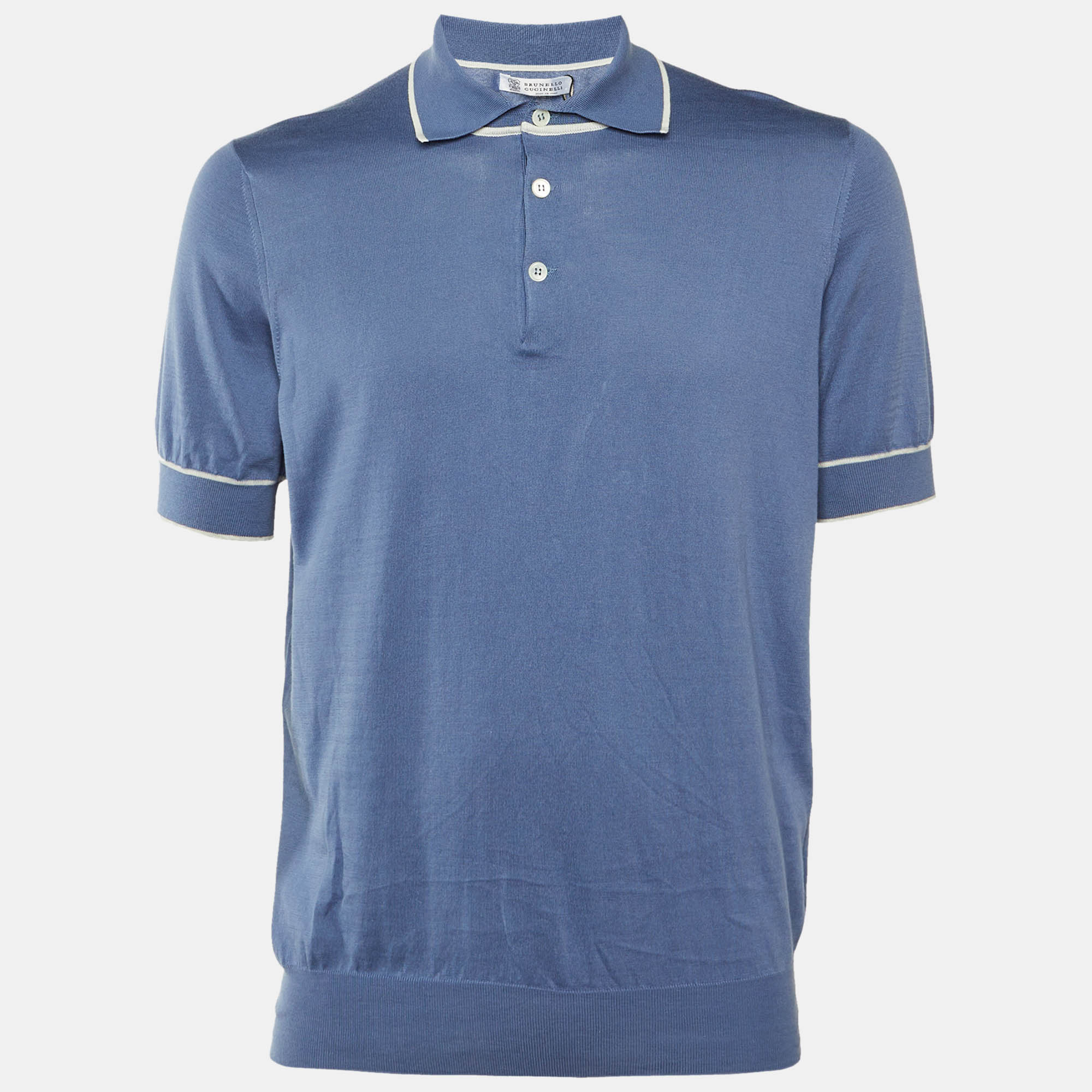 Brunello Cucinelli Blue Cotton Knit Polo T-Shirt L, Shirts & Tops - Luxury Closet