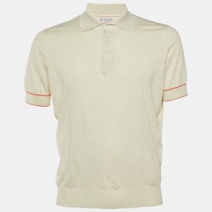 Brunello Cucinelli Cream Cotton Knit Polo T-Shirt L, Shirts & Tops - Luxury Closet