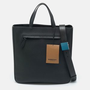 Burberry Black Grain Leather Olympia Tote, Tote Handbags - Luxury Closet