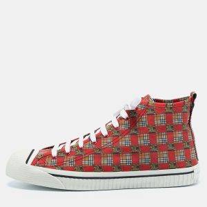 Burberry Red Check Fabric Kingly High Top Sneakers Size 45, Shoes - Luxury Closet