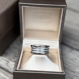 Bvlgari B.zero1 18K White Gold and Diamond Band Ring EU 60, Rings - Luxury Closet