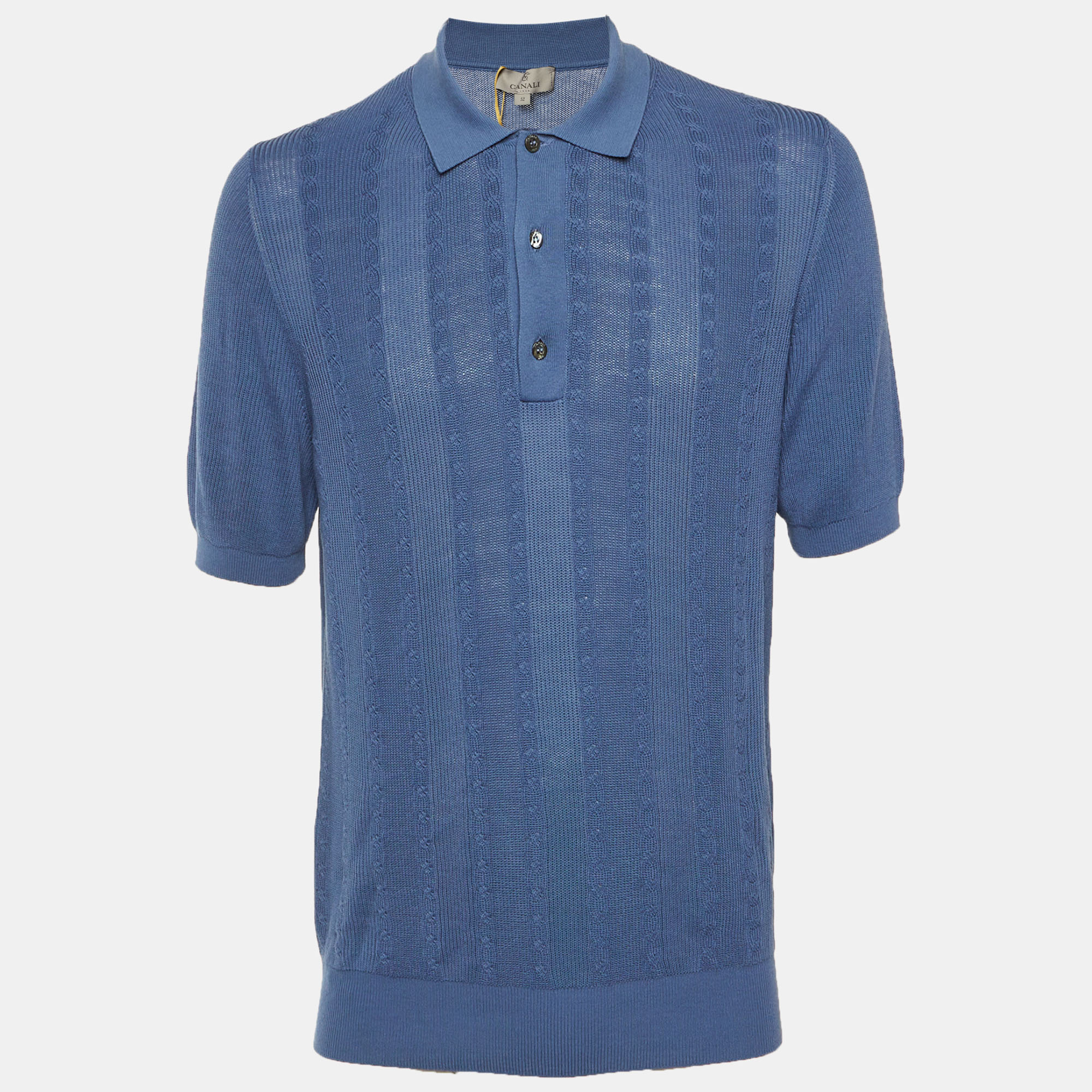 Canali Blue Cotton Cable Knit Polo T-Shirt XL, Shirts & Tops - Luxury Closet