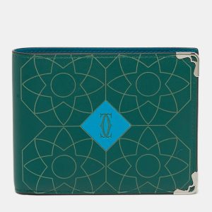 Cartier Must de Cartier Green/Blue Embossed Leather Bifold Wallet, Wallets & Money Clips - Luxury Closet