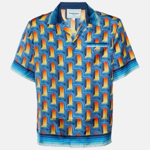 Casablanca Blue Printed Silk L'Arche De Nuit Short Sleeve Shirt M, Shirts & Tops - Luxury Closet