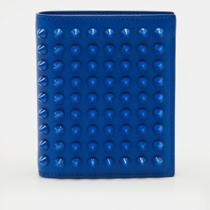 Christian Louboutin Paros Spikes Blue Leather Bifold Wallet, Wallets & Money Clips - Luxury Closet