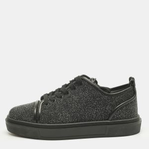 Christian Louboutin Black Glitter and Leather Adolon Low Top Sneakers Size 41.5, Shoes - Luxury Closet