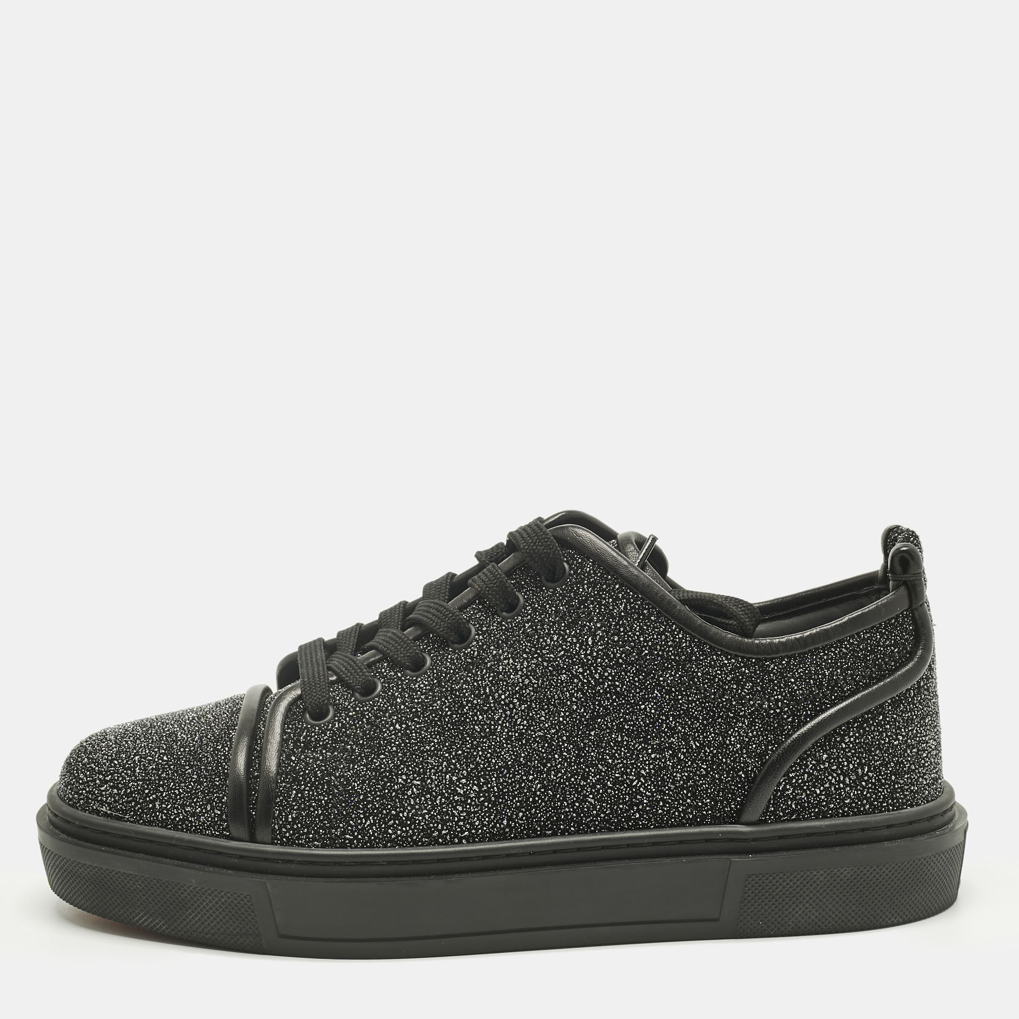Christian Louboutin Black Glitter and Leather Adolon Low Top Sneakers Size 41.5, Shoes - Luxury Closet