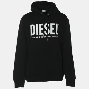 Diesel Black Jersey Logo Print Hooded Sweatshirt XL, Coats & Jackets - Luxury Closet