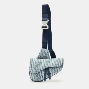 Dior Blue/White Oblique Kasuri Denim and Leather Saddle Bag, Messenger Bags - Luxury Closet