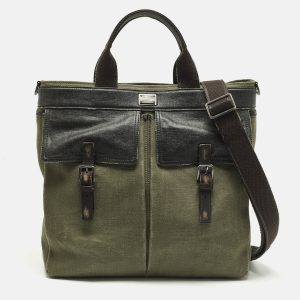Dolce & Gabbana Green/Dark Brown Distressed Finish Canvas Tote, Tote Handbags - Luxury Closet