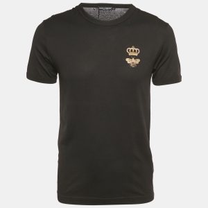 Dolce & Gabbana Black Crown Embroidered Jersey T-Shirt XS, Shirts & Tops - Luxury Closet