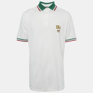 Dolce & Gabbana White Logo Embroidered Pique Polo T-Shirt XXL, Shirts & Tops - Luxury Closet