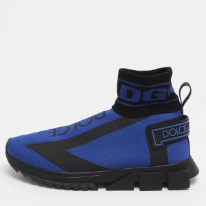 Dolce & Gabbana Sorrento Size 42.5 Blue/Black Knit Fabric High Top Sneakers, Shoes - Luxury Closet