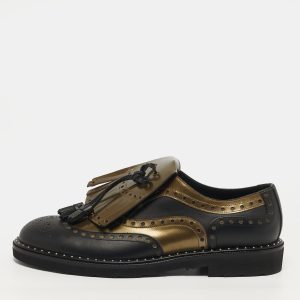 Dolce & Gabbana Size 41 Green/Black Patent and Leather Fringe Brogues, Oxford Shoes - Luxury Closet