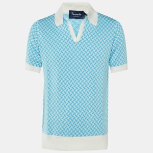 Drumohr Blue Cotton & Linen Knit Polo T-Shirt L, Shirts & Tops - Luxury Closet