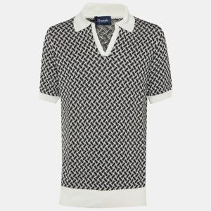 Drumohr Black/White Cotton & Linen Knit Polo T-Shirt L, Shirts & Tops - Luxury Closet